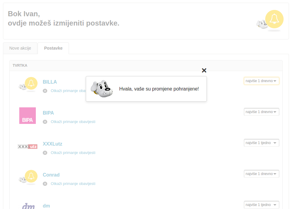 Obavijesti o akcijama