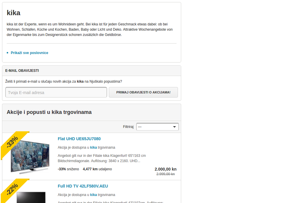 Obavijesti o akcijama