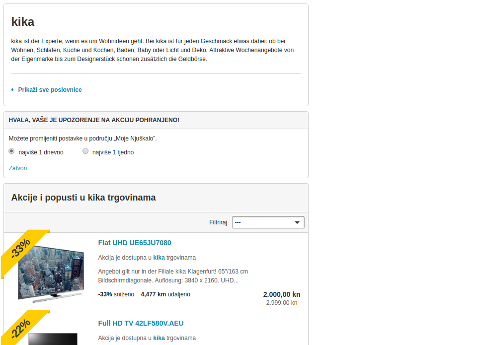 Obavijesti o akcijama